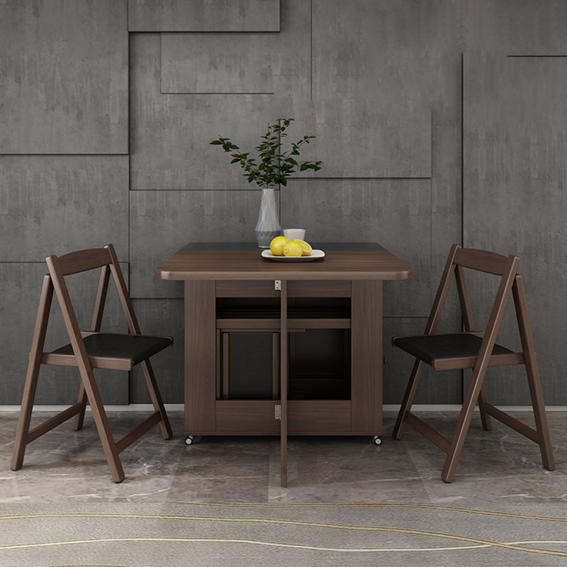 Modern Rectangle Folding Wood Dining Table for Small Space with Pedestal Base