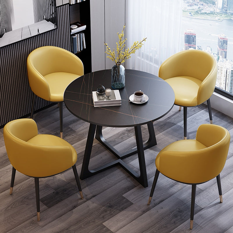 Wooden Dining Room Table for 2 Person Round Tabletop with Metal Pedestal Base