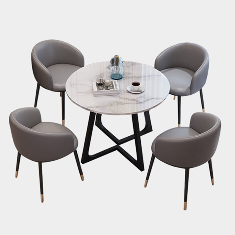 Wooden Dining Room Table for 2 Person Round Tabletop with Metal Pedestal Base