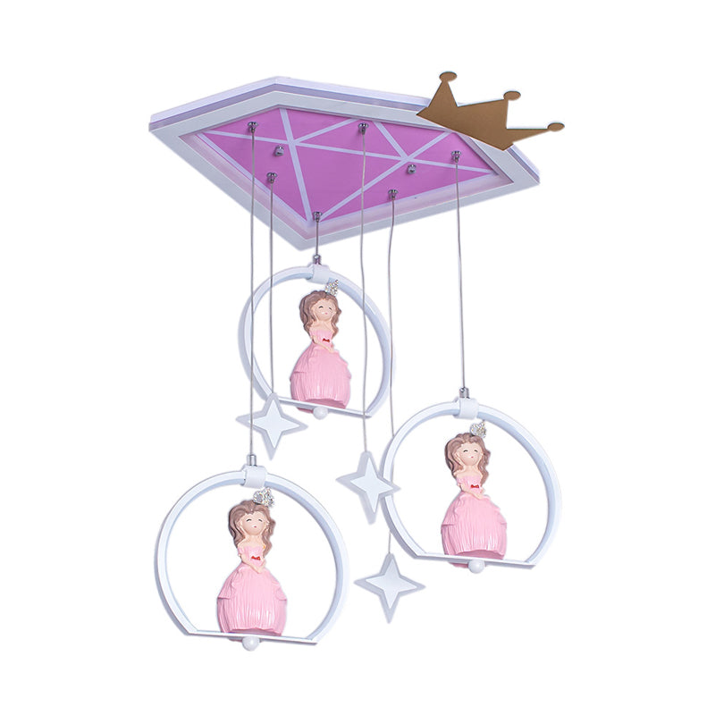Cartoon LED Ceiling Flush Pink Diamond Flush Mount Light Fixture with Acrylic Shade and Draping Princess