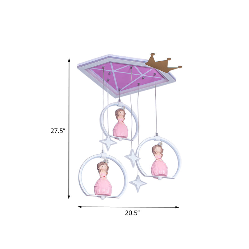 Cartoon LED Ceiling Flush Pink Diamond Flush Mount Light Fixture with Acrylic Shade and Draping Princess
