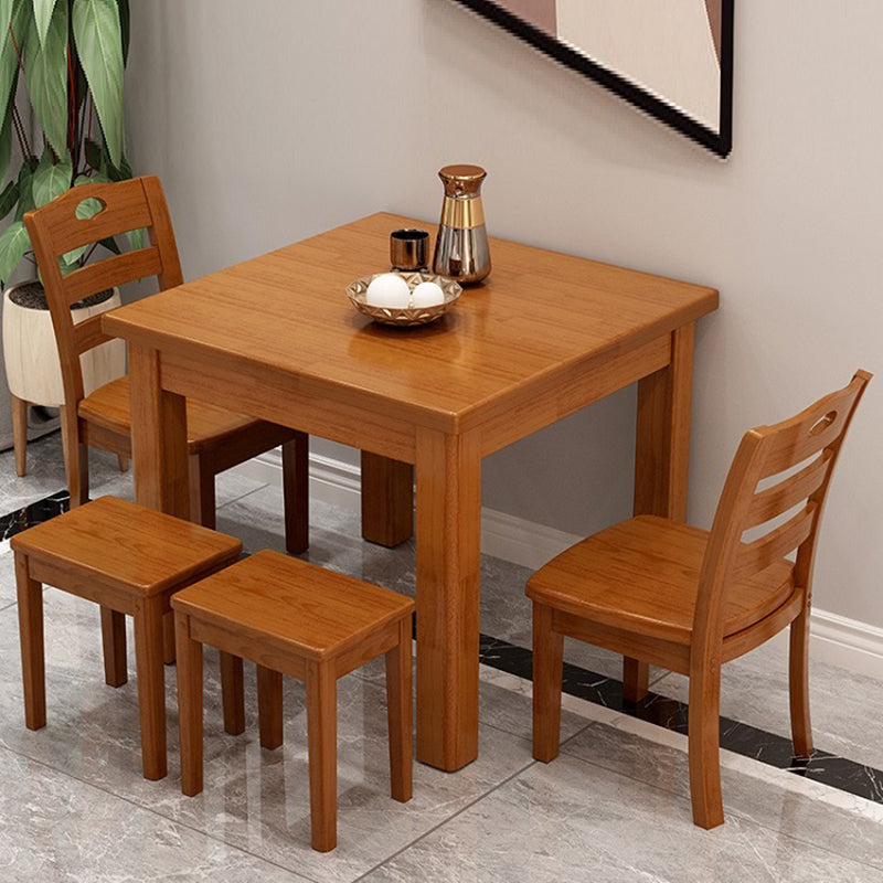 Modern Square Dinner Table Brown Solid Wood Tabletop for 2 Persons
