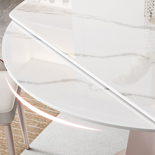 Modern White Round Extendable Dining Table with Metal Pedestal Base