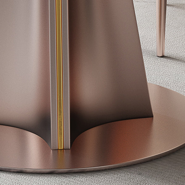 Modern White Round Extendable Dining Table with Metal Pedestal Base