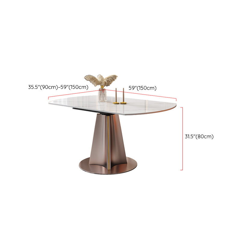 Modern White Round Extendable Dining Table with Metal Pedestal Base