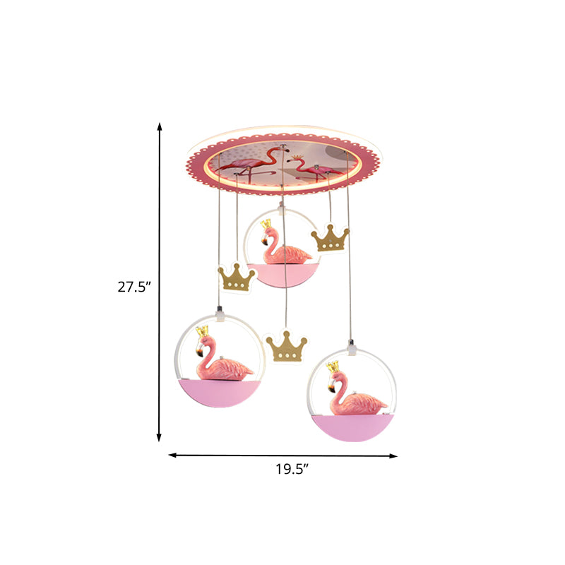 Flamingo Prince Flush Mount Lighting Cartoon Acrylic Pink LED Ceiling Flush Light with Drapes
