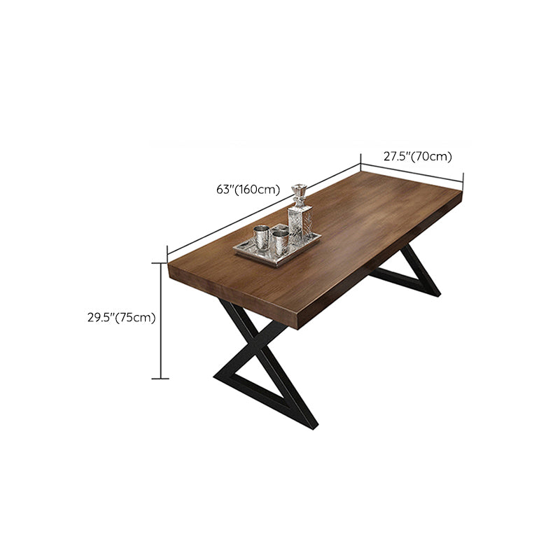Industrial Style Rectangular Solid Wood Dining Table with Double Pedestal Iron Legs