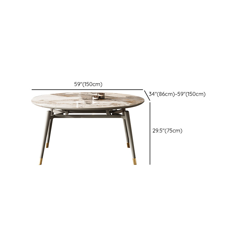Modern Round Extendable Dining Table Wood Legs for Living Room