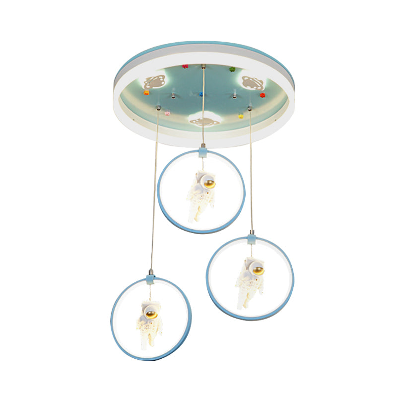 Pink/Blue Circle Flush Mount Lamp Kids Metal LED Ceiling Light Fixture with Suspended Princess/Astronaut