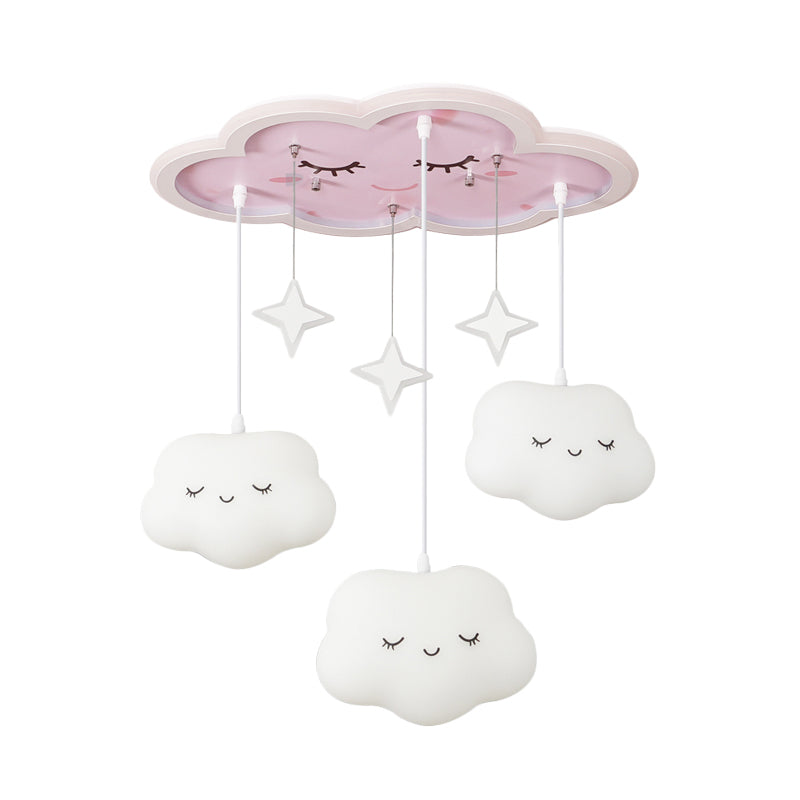 Kids Sweet Dream Cloud Ceiling Lighting Acrylic Children Bedroom LED Flush Mounted Light with Draping in White