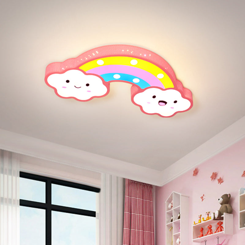 Lámpara de techo de hierro ahuecada con arcoíris, accesorio de montaje empotrado LED rosa/blanco/azul de dibujos animados para habitación de niños