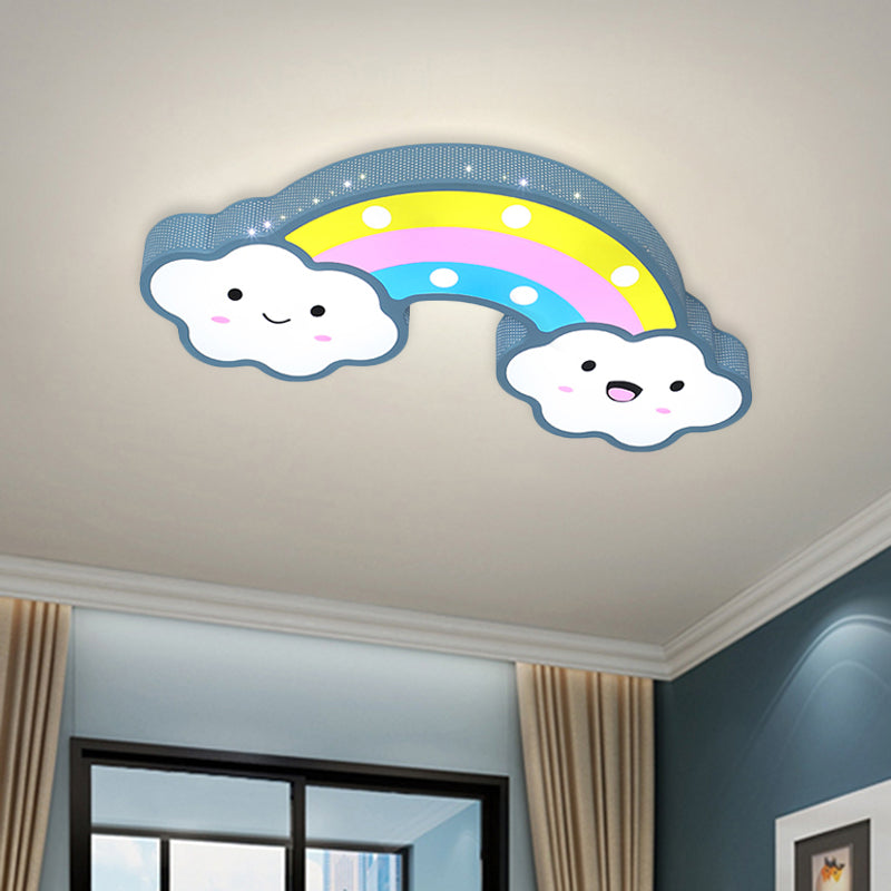 Lámpara de techo de hierro ahuecada con arcoíris, accesorio de montaje empotrado LED rosa/blanco/azul de dibujos animados para habitación de niños
