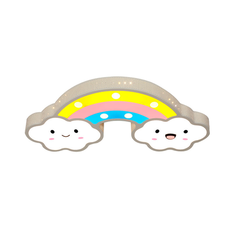 Lámpara de techo de hierro ahuecada con arcoíris, accesorio de montaje empotrado LED rosa/blanco/azul de dibujos animados para habitación de niños