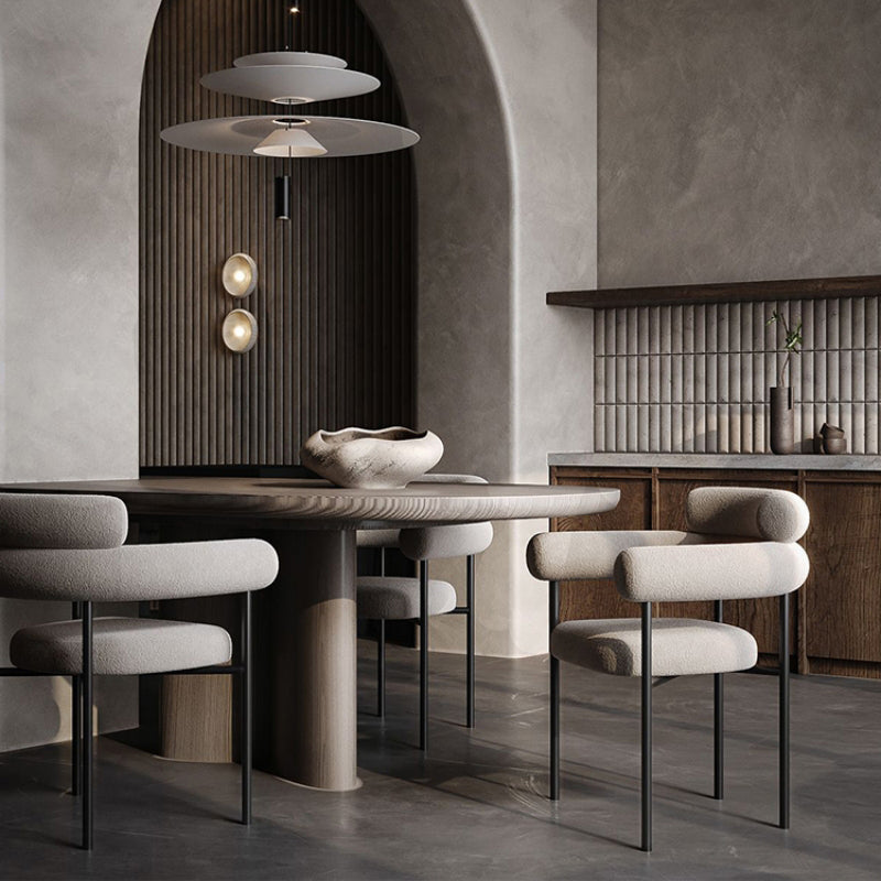 Nordic Style Upholstered Open Arm Dining Chair in Matte Finish