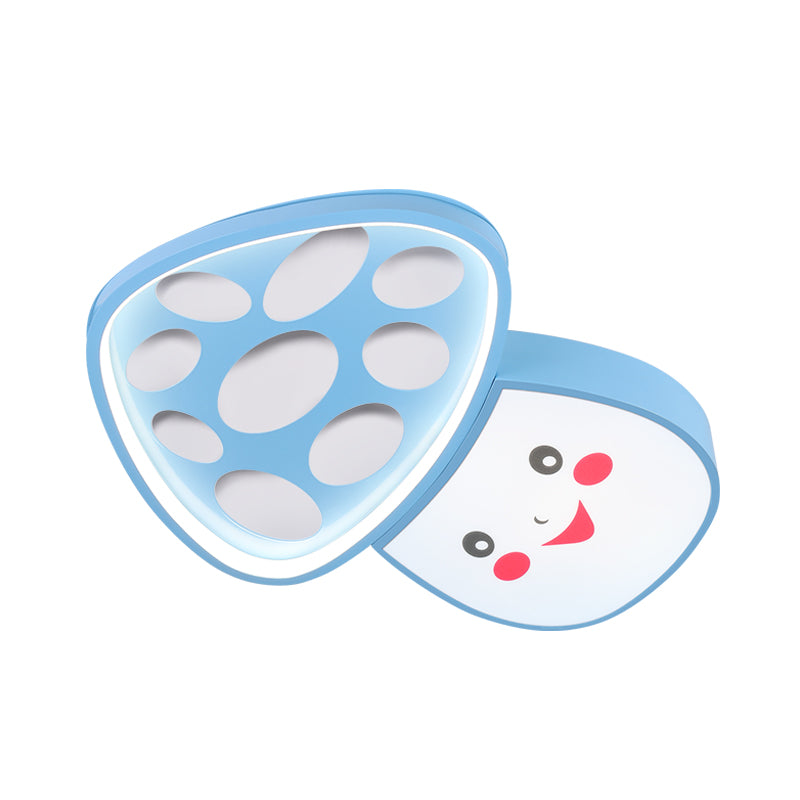 Cartoon Smiley Mushroom Iron Flush Light LED Surface Ceiling Lamp in Blue/Pink for Kindergarten