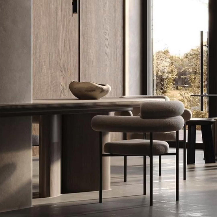 Nordic Style Upholstered Open Arm Dining Chair in Matte Finish