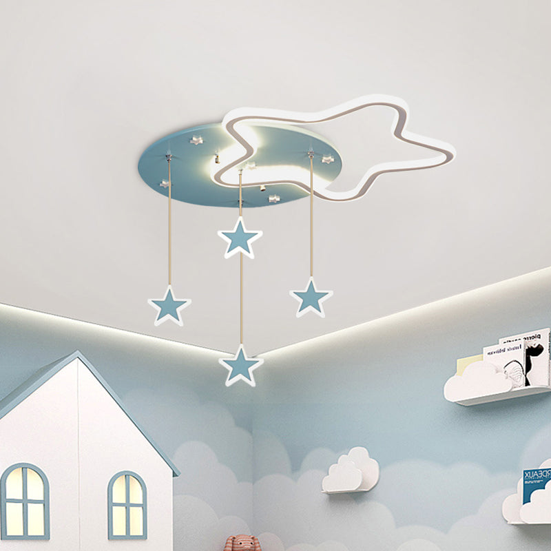 Star/Cloud/Loving Heart LED Ceiling Flush Kids Acrylic Children Bedroom Flush Mount Lamp with Drape in Pink/Blue