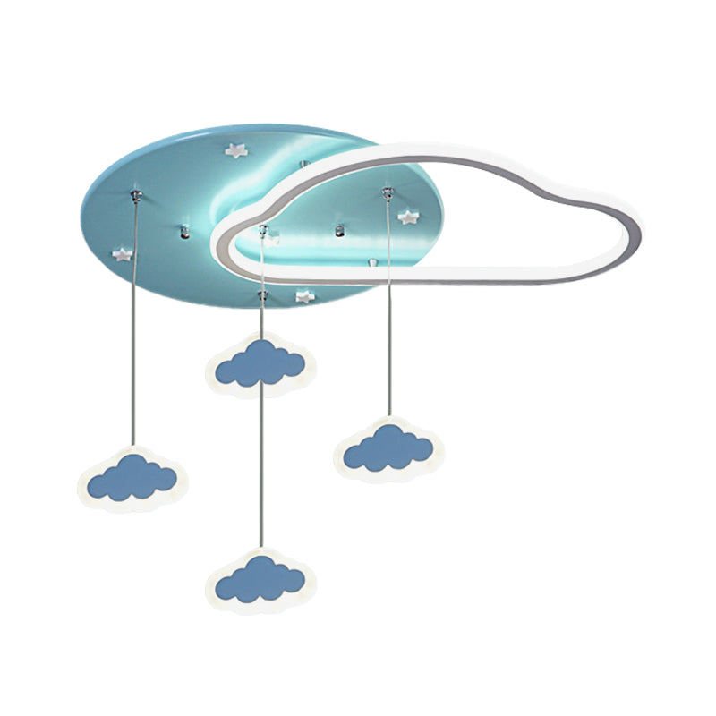 Star/Cloud/Loving Heart LED Ceiling Flush Kids Acrylic Children Bedroom Flush Mount Lamp with Drape in Pink/Blue