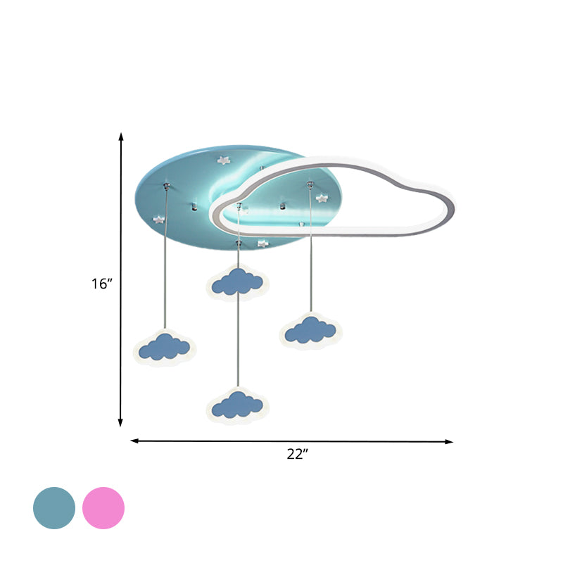 Star/Cloud/Loving Heart LED Ceiling Flush Kids Acrylic Children Bedroom Flush Mount Lamp with Drape in Pink/Blue