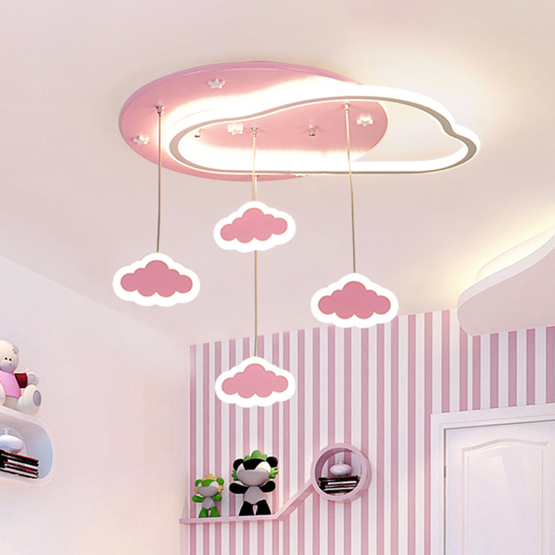 Star/Cloud/Loving Heart LED Ceiling Flush Kids Acrylic Children Bedroom Flush Mount Lamp with Drape in Pink/Blue