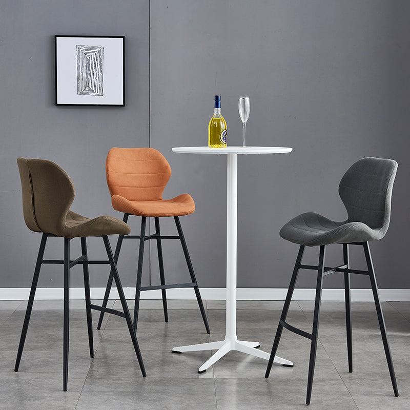 Contoured Seat Upholstered Low Back Bar Stools with Metal Base