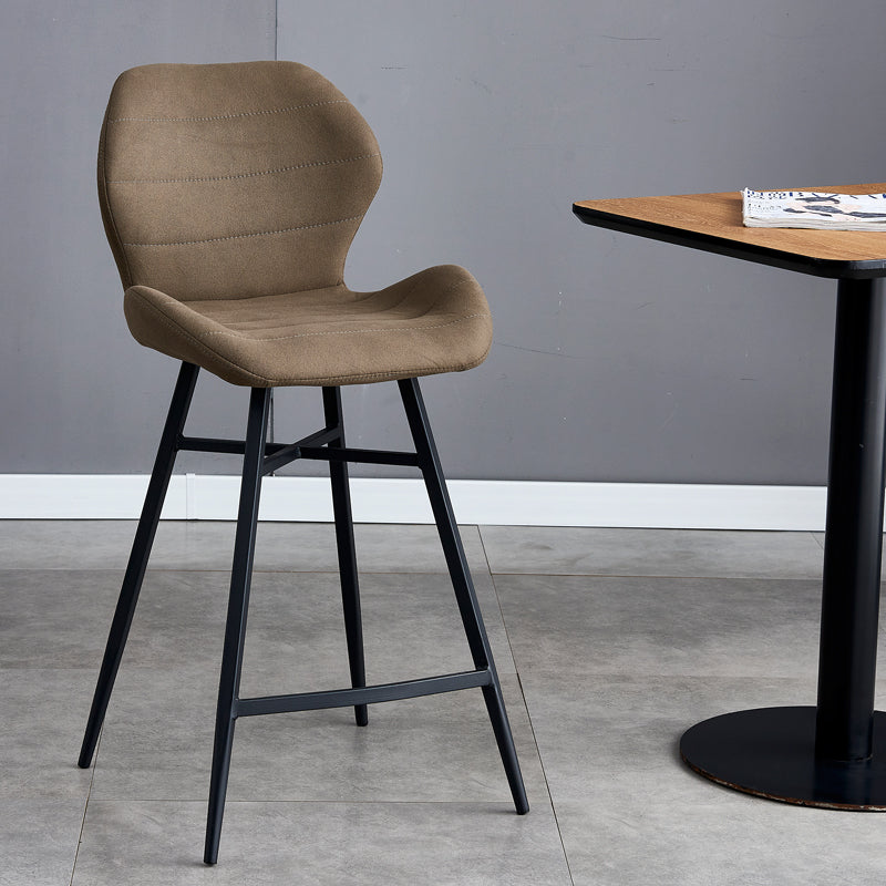 Contoured Seat Upholstered Low Back Bar Stools with Metal Base