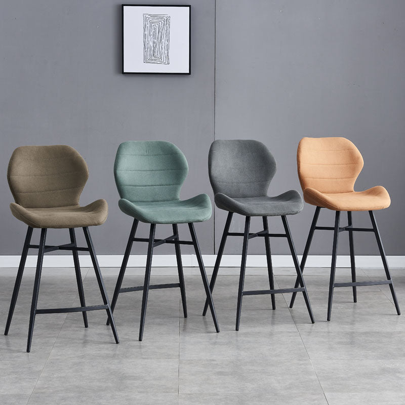Contoured Seat Upholstered Low Back Bar Stools with Metal Base