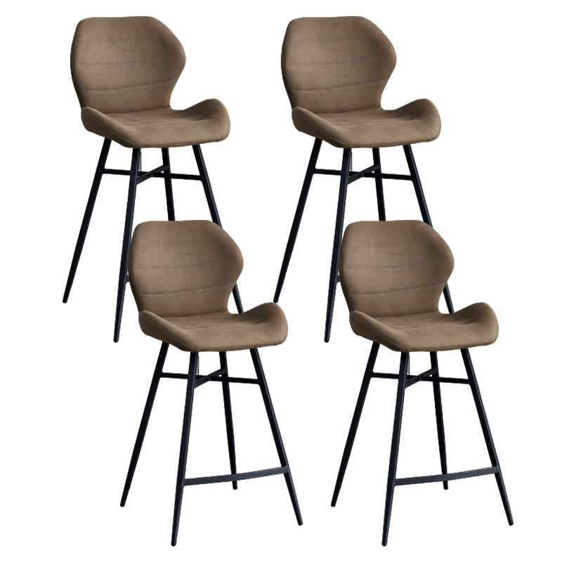 Contoured Seat Upholstered Low Back Bar Stools with Metal Base