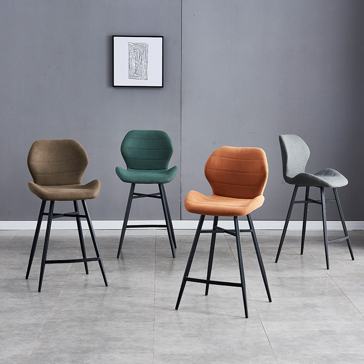 Contoured Seat Upholstered Low Back Bar Stools with Metal Base