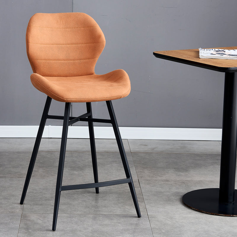 Contoured Seat Upholstered Low Back Bar Stools with Metal Base