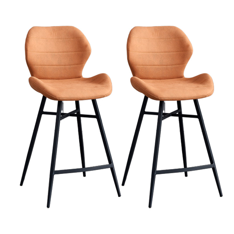 Contoured Seat Upholstered Low Back Bar Stools with Metal Base