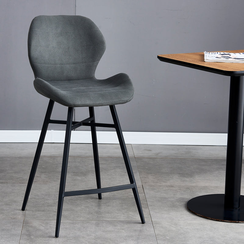 Contoured Seat Upholstered Low Back Bar Stools with Metal Base
