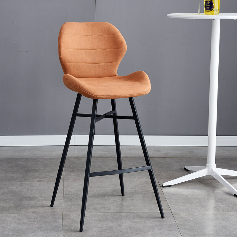 Contoured Seat Upholstered Low Back Bar Stools with Metal Base