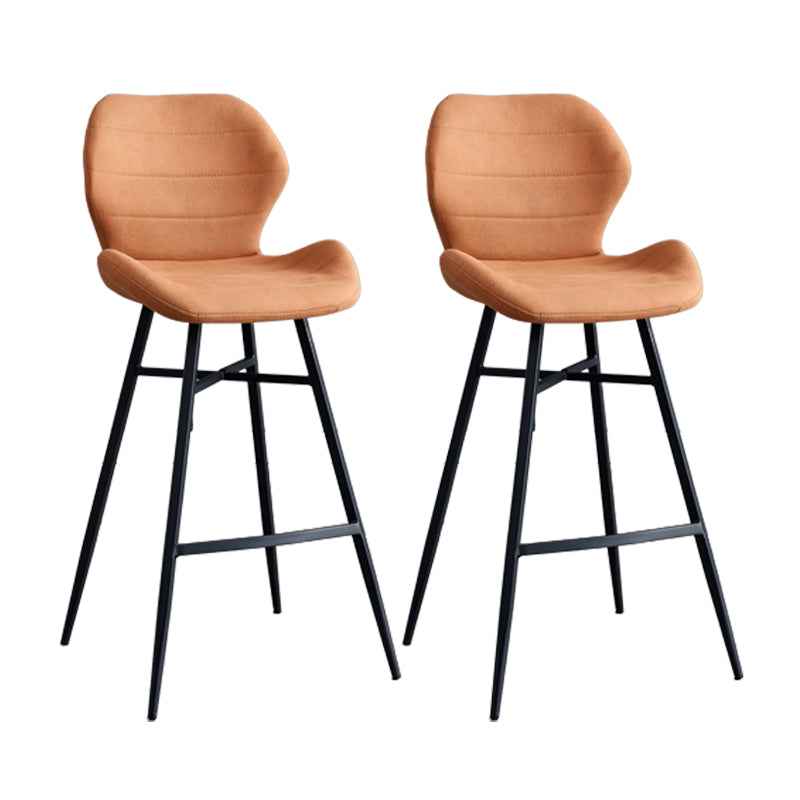 Contoured Seat Upholstered Low Back Bar Stools with Metal Base