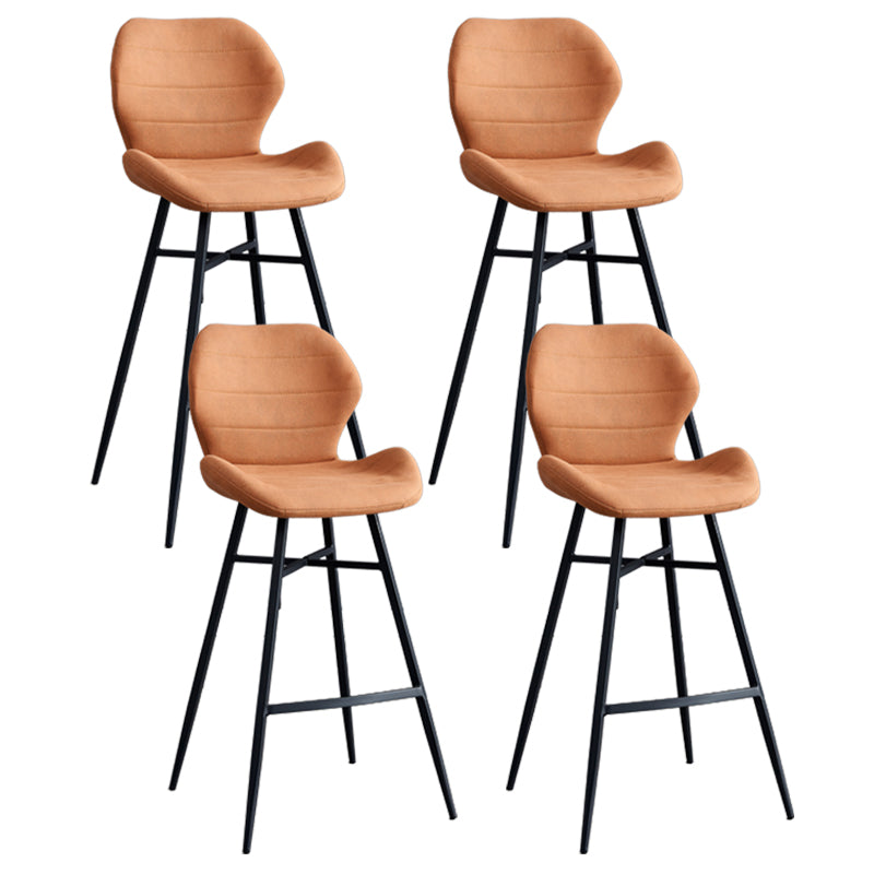 Contoured Seat Upholstered Low Back Bar Stools with Metal Base