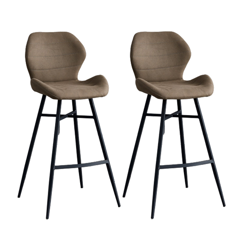 Contoured Seat Upholstered Low Back Bar Stools with Metal Base