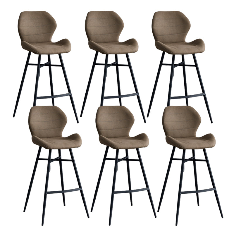 Contoured Seat Upholstered Low Back Bar Stools with Metal Base