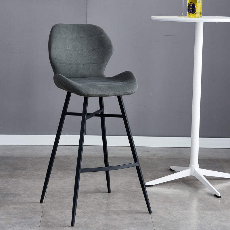 Contoured Seat Upholstered Low Back Bar Stools with Metal Base