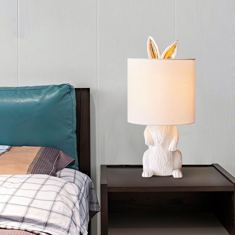 Kids Creative Rabbit Night Light Resin 1 tête de lit de table de table de table en blanc avec tissu de baril