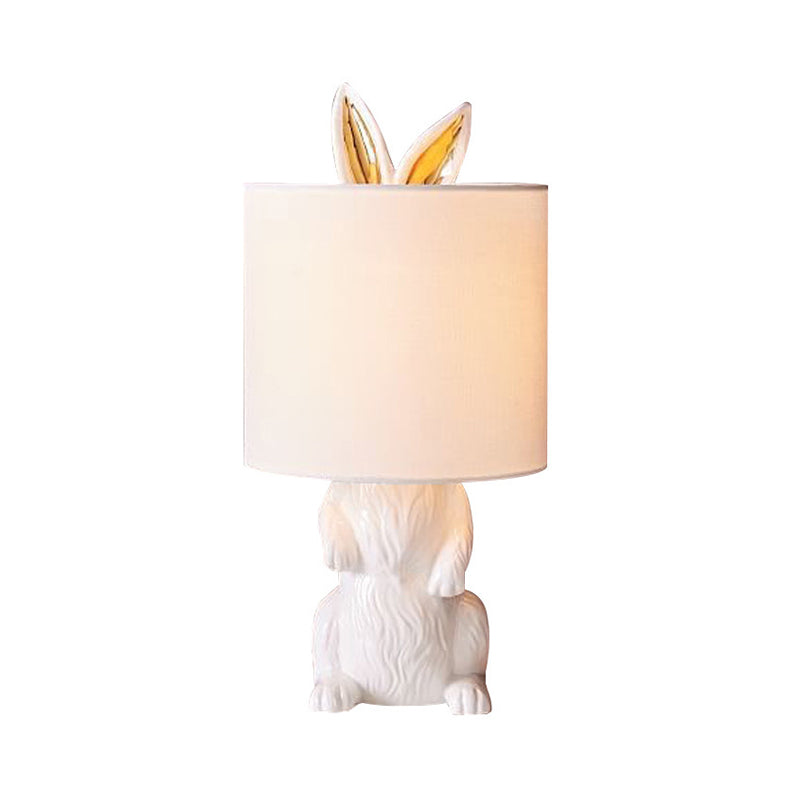 Kids Creative Rabbit Night Light Resin 1 tête de lit de table de table de table en blanc avec tissu de baril