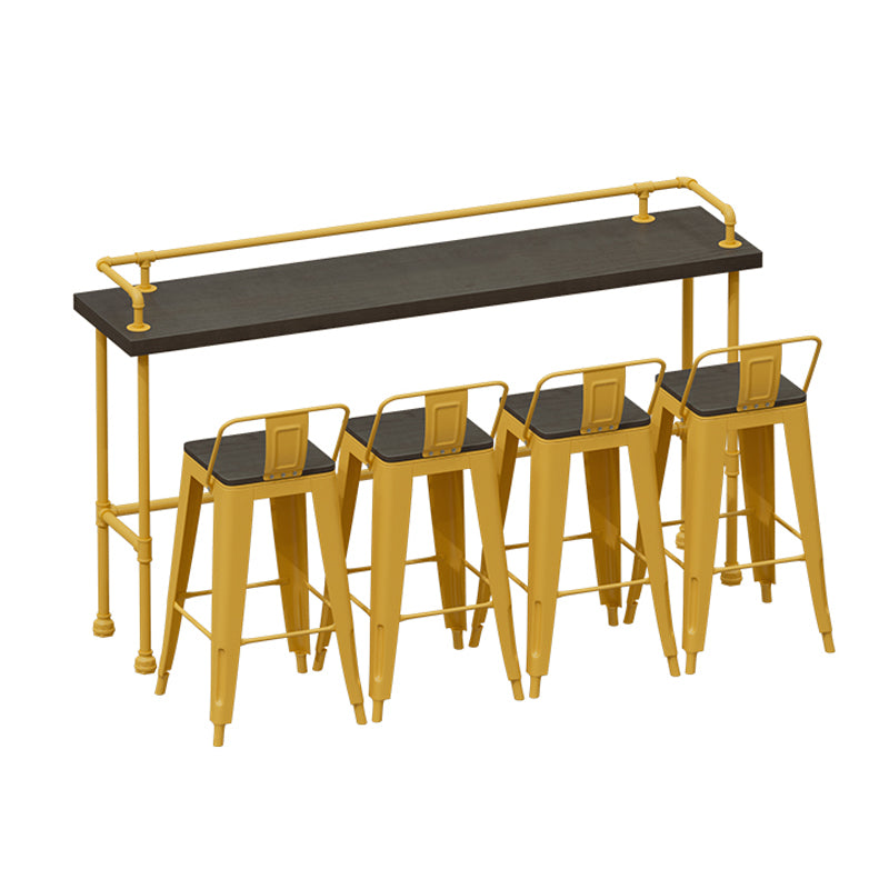 Wood and Metal Bar Stool and Table Set 1/3/4/5/6 Pieces Rectangular