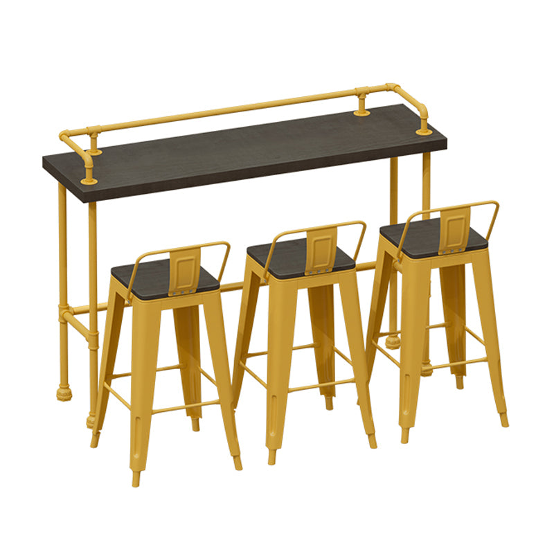 Wood and Metal Bar Stool and Table Set 1/3/4/5/6 Pieces Rectangular