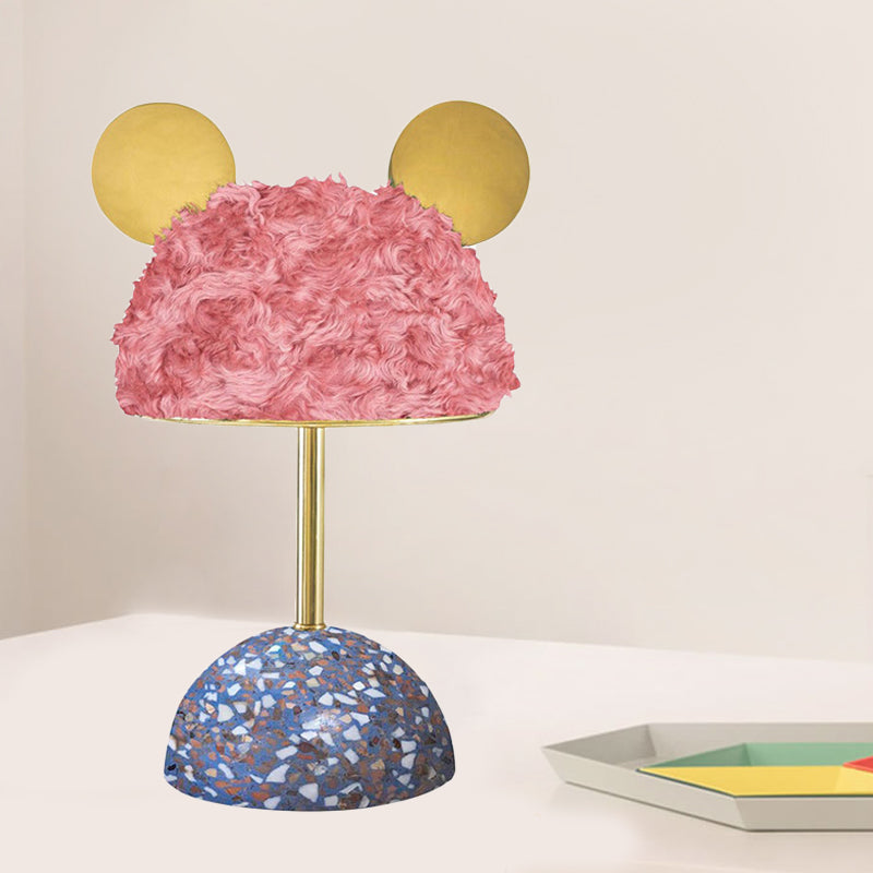 Lampada da tavolo in tessuto peluche con orsetto per bambini, stile 1 lampadina, lampada da comodino rosa/verde scuro/rosa chiaro con base a cupola in terrazzo