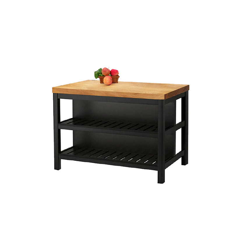 Metal and Solid Wood Kitchen Island Table with Open Storage for Dining Room