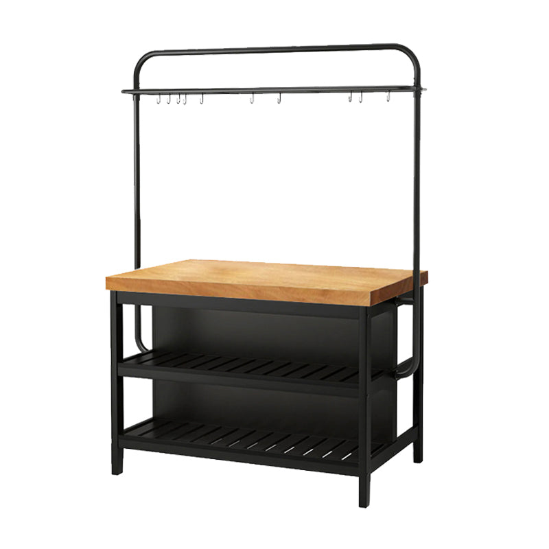 Metal and Solid Wood Kitchen Island Table with Open Storage for Dining Room