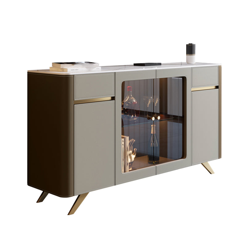Glam Sideboard Cabinet Stone Sideboard Table with Doors for Dining Room