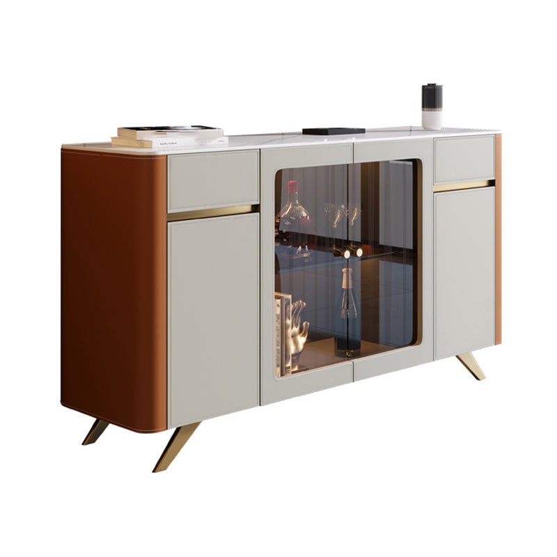 Glam Sideboard Cabinet Stone Sideboard Table with Doors for Dining Room