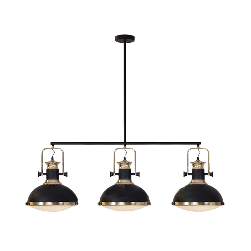 3-Light Island Pendant Light Farmhouse Dining Room Down Lighting with Dome Metal Shade in Black
