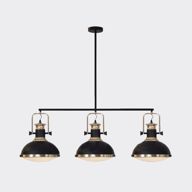 3-Light Island Pendant Light Farmhouse Dining Room Down Lighting with Dome Metal Shade in Black