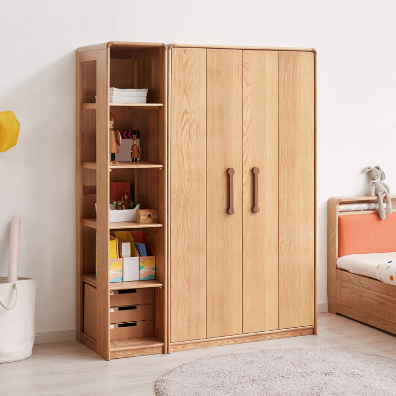 Wardrobe Closet Light Wood Solid Wood Hinged with Drawer with Garment Rod